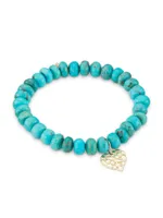 Pure 14K Yellow Gold & Turquoise Nugget Heart Charm Bracelet