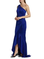 Asymmetric Hammered Satin Gown