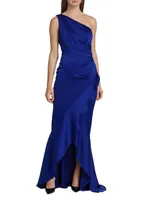 Asymmetric Hammered Satin Gown