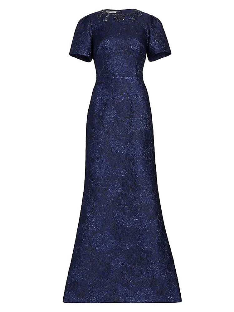 Jacquard Short-Sleeve Gown