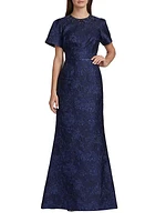 Jacquard Short-Sleeve Gown