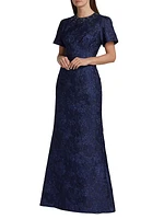 Jacquard Short-Sleeve Gown