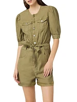 Puff-Sleeve Button-Front Romper