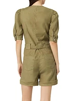 Puff-Sleeve Button-Front Romper