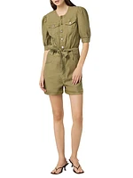 Puff-Sleeve Button-Front Romper