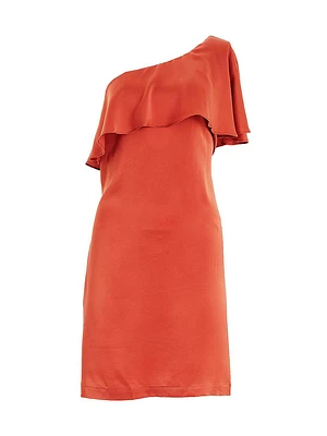 Karleen Silk One-Shoulder Ruffle Dress