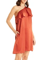 Karleen Silk One-Shoulder Ruffle Dress