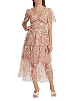 Semi-Sheer Sequin-Embroidered Midi-Dress