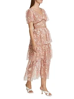 Semi-Sheer Sequin-Embroidered Midi-Dress