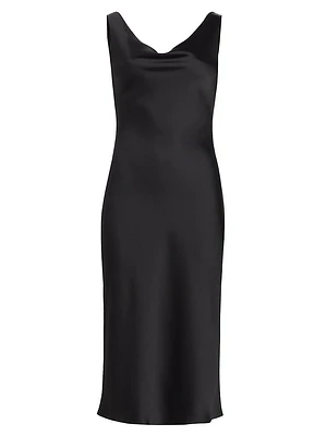 Maria Cowl-Neck Satin Midi-Dress