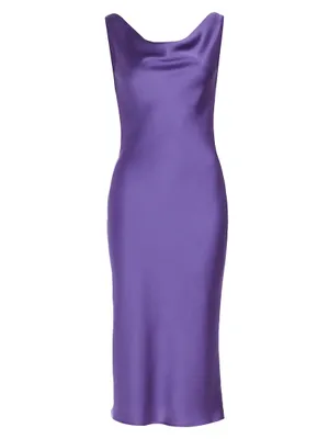 Maria Cowl-Neck Satin Midi-Dress