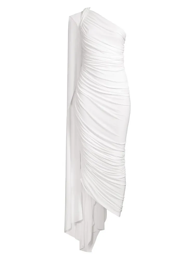 Diana Ruched One-Shoulder Capelet Gown