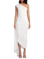 Diana Ruched One-Shoulder Capelet Gown