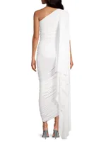 Diana Ruched One-Shoulder Capelet Gown