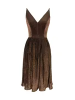 Haley Shimmer Pleated Midi-Dress