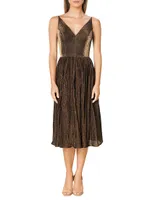 Haley Shimmer Pleated Midi-Dress