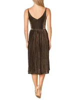 Haley Shimmer Pleated Midi-Dress