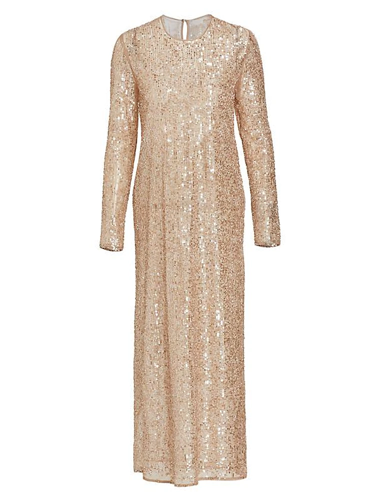 Sheer Sequin-Embroidered Midi-Dress