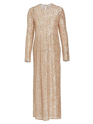 Sheer Sequin-Embroidered Midi-Dress