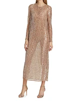 Sheer Sequin-Embroidered Midi-Dress