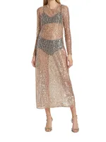 Sheer Sequin-Embroidered Midi-Dress
