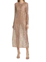 Sheer Sequin-Embroidered Midi-Dress