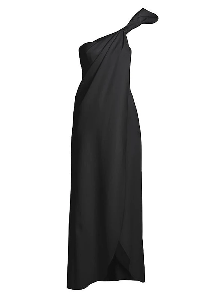 One-Shoulder Silk Draped Gown