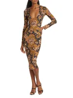 Kittie Body-Con Tapestry Midi-Dress