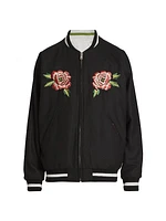 Floral-Embroidered Reversible Varsity Jacket