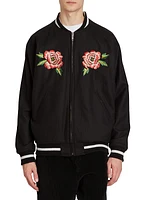 Floral-Embroidered Reversible Varsity Jacket