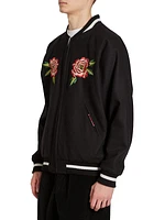 Floral-Embroidered Reversible Varsity Jacket