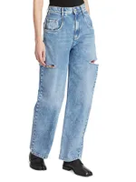 Wide-Leg Slashed Cut-Out Jeans