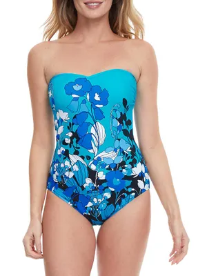 Floral Art Bandeau One-Piece Swimsuit