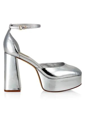 Ari Metallic Leather Ankle-Strap Platform Sandals