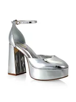 Ari Metallic Leather Ankle-Strap Platform Sandals