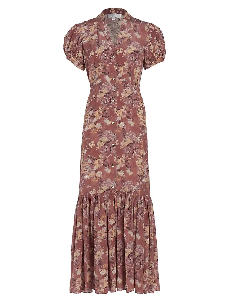 Nancy Floral Puff-Sleeve Maxi Dress