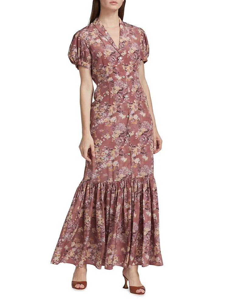 Nancy Floral Puff-Sleeve Maxi Dress