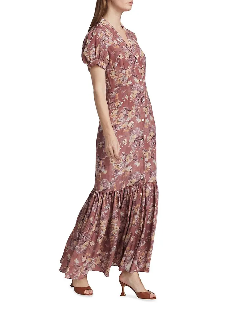 Nancy Floral Puff-Sleeve Maxi Dress