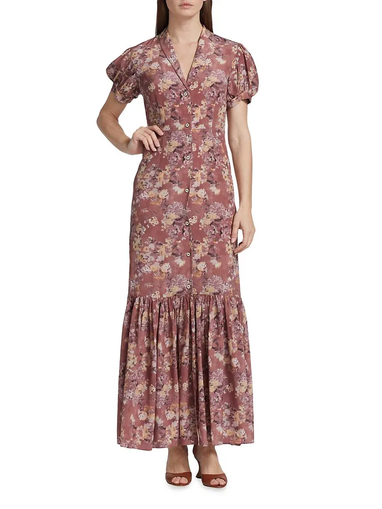 Nancy Floral Puff-Sleeve Maxi Dress