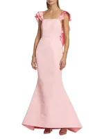 Amelie Silk Ruffled Bow-Back Mermaid Gown