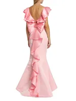 Amelie Silk Ruffled Bow-Back Mermaid Gown