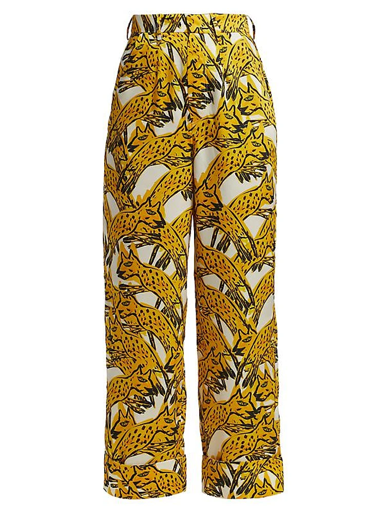 Pouncing Cheetah Printed Straight-Leg Pants