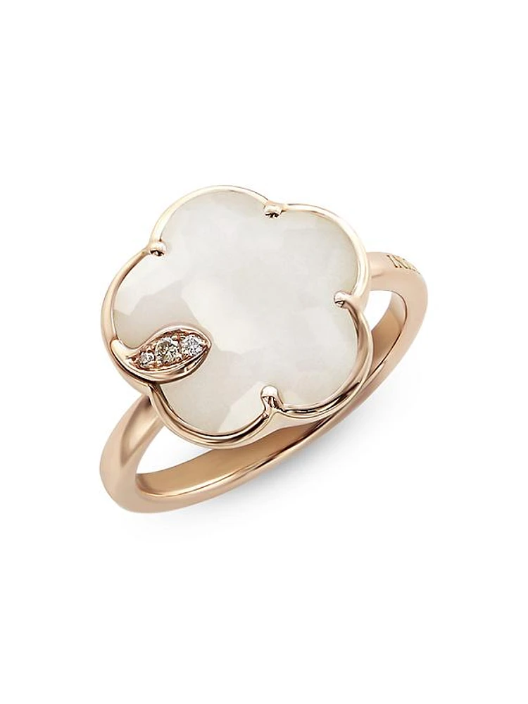 Petit Joli 18K Rose Gold, White Agate, & Diamond Flower Ring