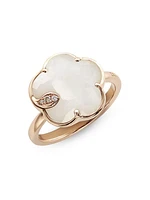 Petit Joli 18K Rose Gold, White Agate, & Diamond Flower Ring