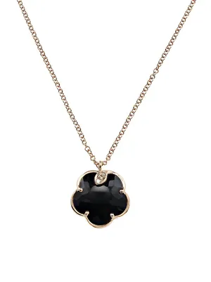 Petit Joli 18K Rose Gold, Black Onyx, & Diamond Flower Pendant Necklace