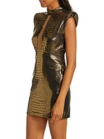 Clara Gold Crocodile Mini Dress