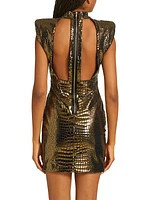 Clara Gold Crocodile Mini Dress