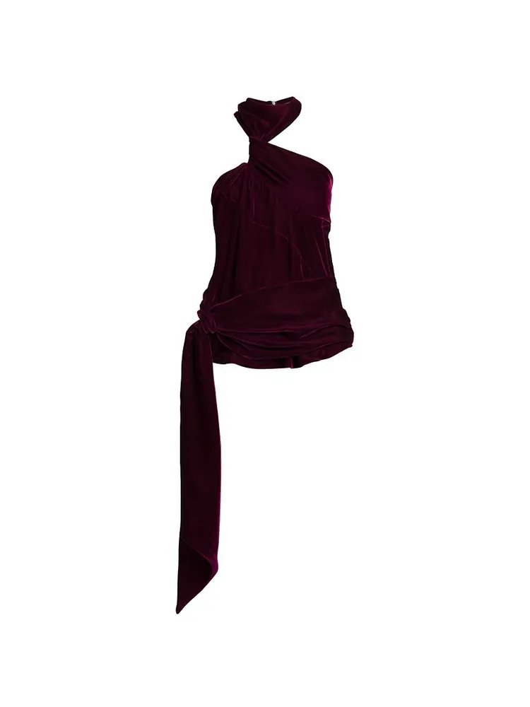 Knotted Halterneck Velvet Top