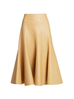 Pleated Leather Midi-Skirt