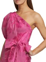 One-Shoulder Organza Jacquard Cocktail Dress